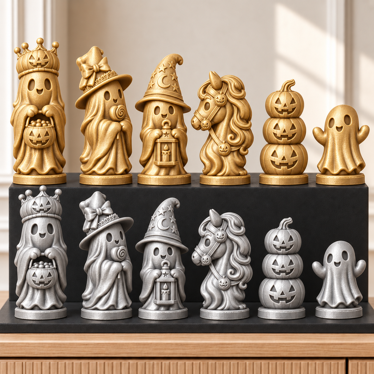 Halloween-Geister – thematisches Schachfigurenset mit 32 Figuren – Ansicht 4