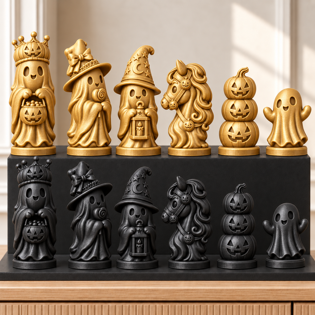 Halloween-Geister – thematisches Schachfigurenset mit 32 Figuren – Ansicht 5