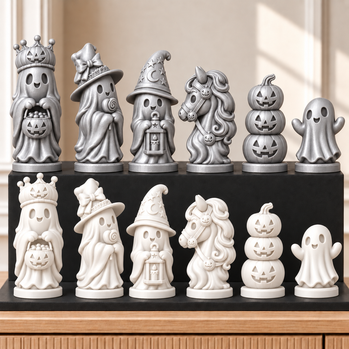 Halloween-Geister – thematisches Schachfigurenset mit 32 Figuren – Ansicht 9