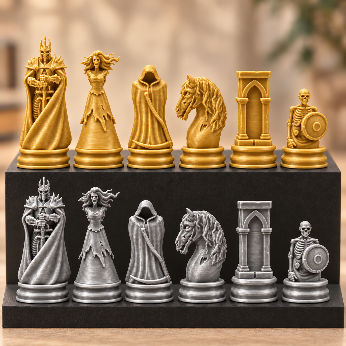 Skelett-Armee-Schachfigurenset – 32 Figuren mit Skelettkönig und Geisterpferd – Ansicht 4