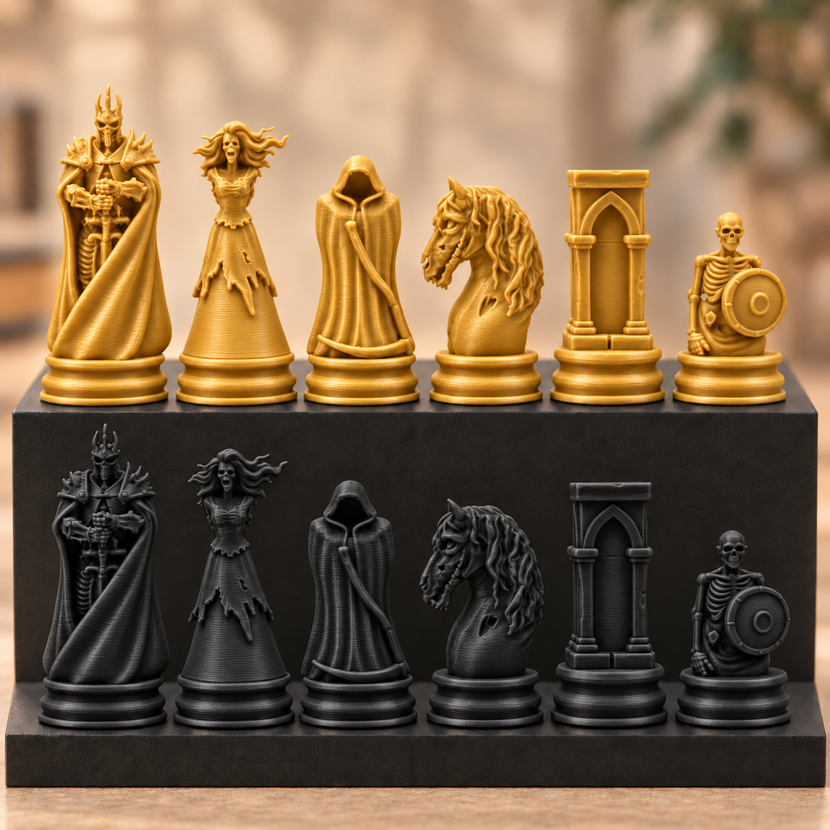 Skelett-Armee-Schachfigurenset – 32 Figuren mit Skelettkönig und Geisterpferd – Ansicht 5