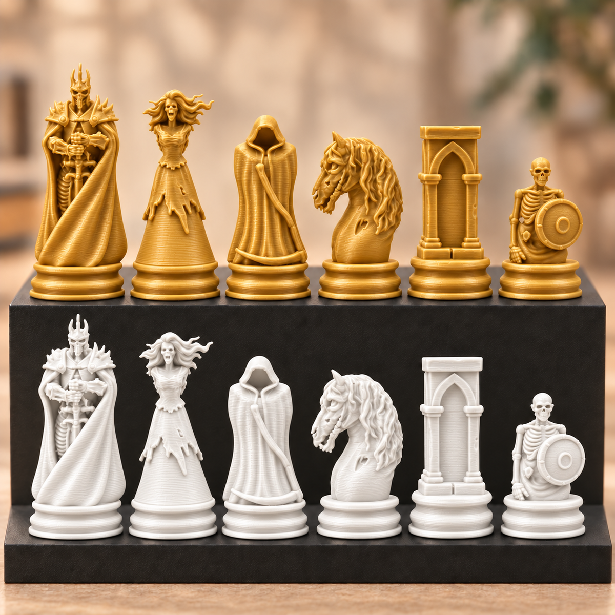 Skelett-Armee-Schachfigurenset – 32 Figuren mit Skelettkönig und Geisterpferd – Ansicht 6