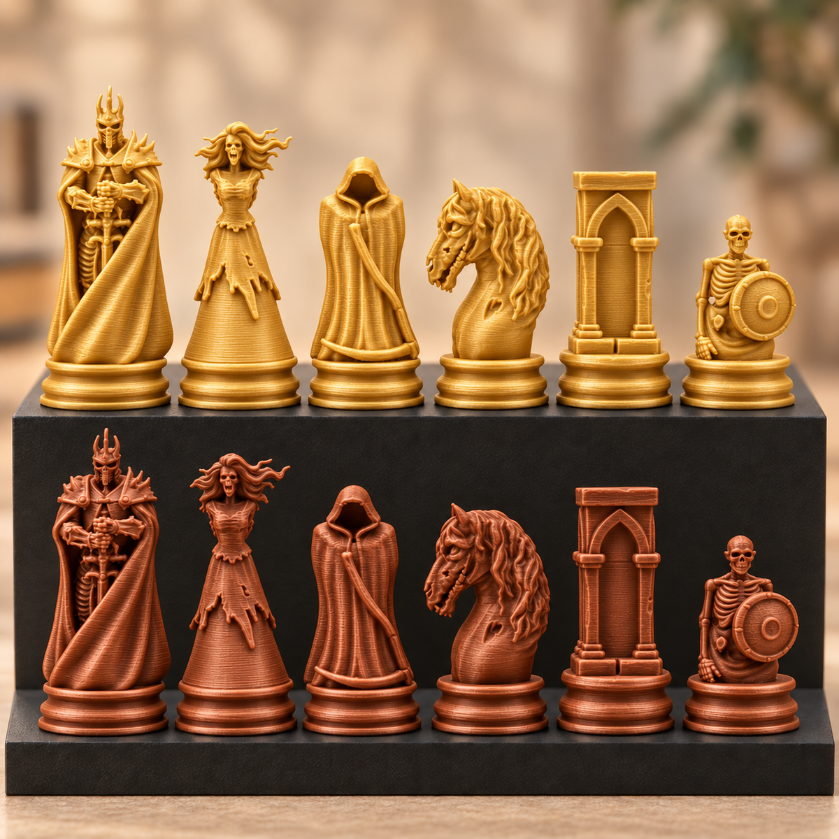 Skelett-Armee-Schachfigurenset – 32 Figuren mit Skelettkönig und Geisterpferd – Ansicht 7