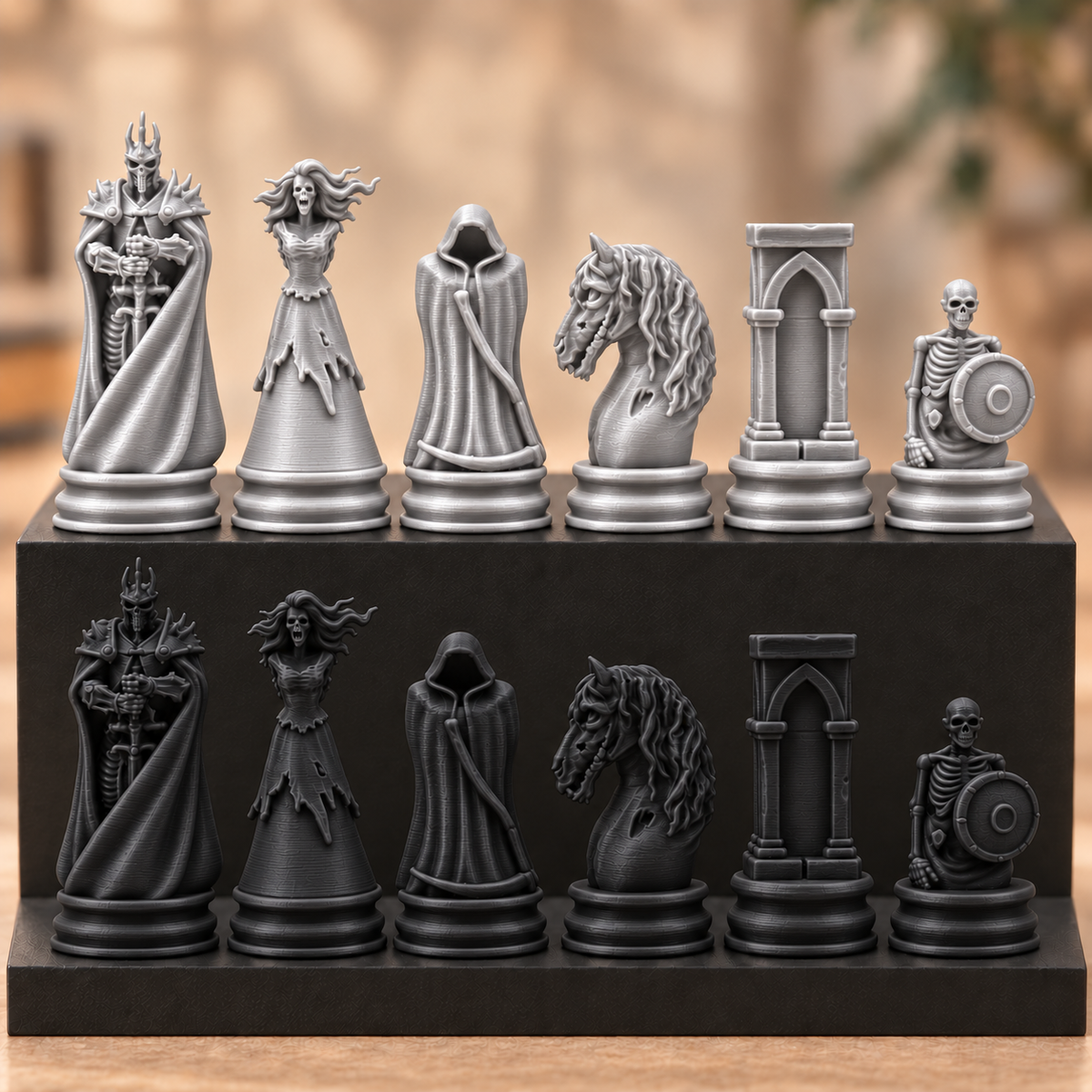 Skelett-Armee-Schachfigurenset – 32 Figuren mit Skelettkönig und Geisterpferd – Ansicht 8