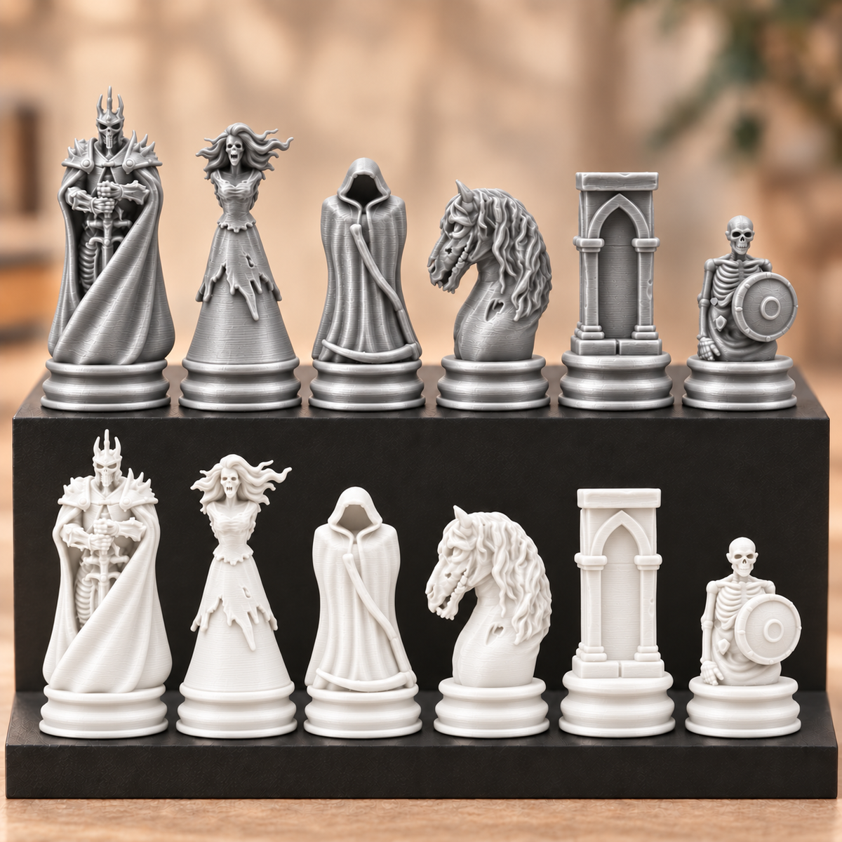 Skelett-Armee-Schachfigurenset – 32 Figuren mit Skelettkönig und Geisterpferd – Ansicht 9