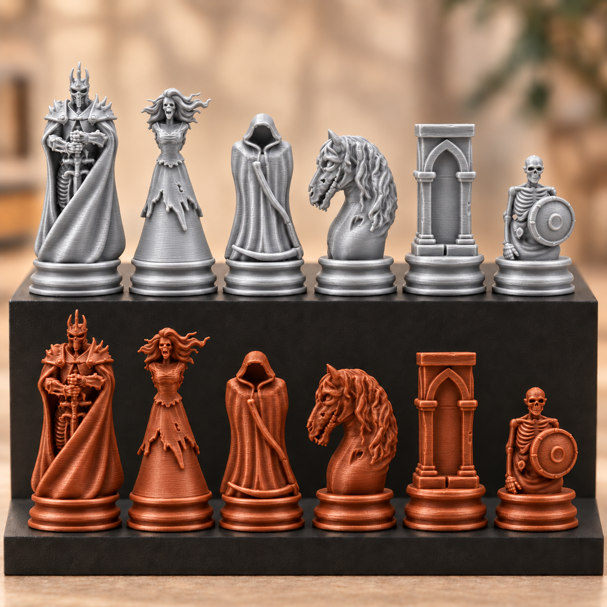 Skelett-Armee-Schachfigurenset – 32 Figuren mit Skelettkönig und Geisterpferd – Ansicht 10