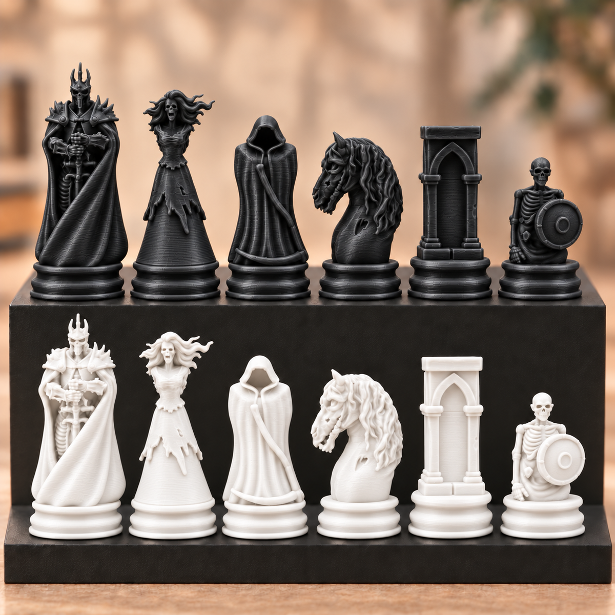 Skelett-Armee-Schachfigurenset – 32 Figuren mit Skelettkönig und Geisterpferd – Ansicht 11