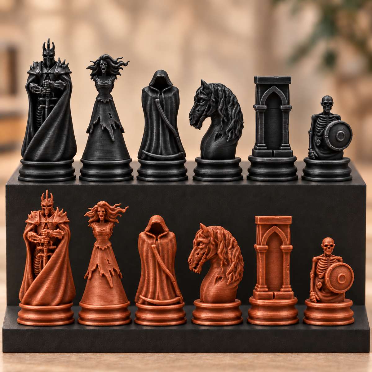 Skelett-Armee-Schachfigurenset – 32 Figuren mit Skelettkönig und Geisterpferd – Ansicht 12