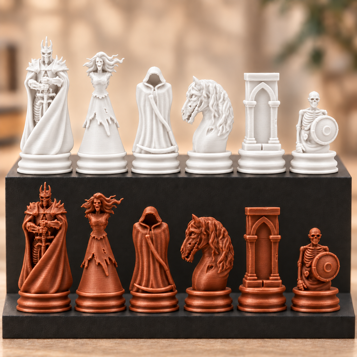Skelett-Armee-Schachfigurenset – 32 Figuren mit Skelettkönig und Geisterpferd – Ansicht 13