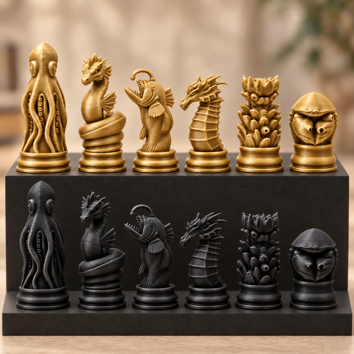 Meereskreaturen-Schachfigurenset – 32 Figuren mit Oktopus und Seepferdchen – Ansicht 5