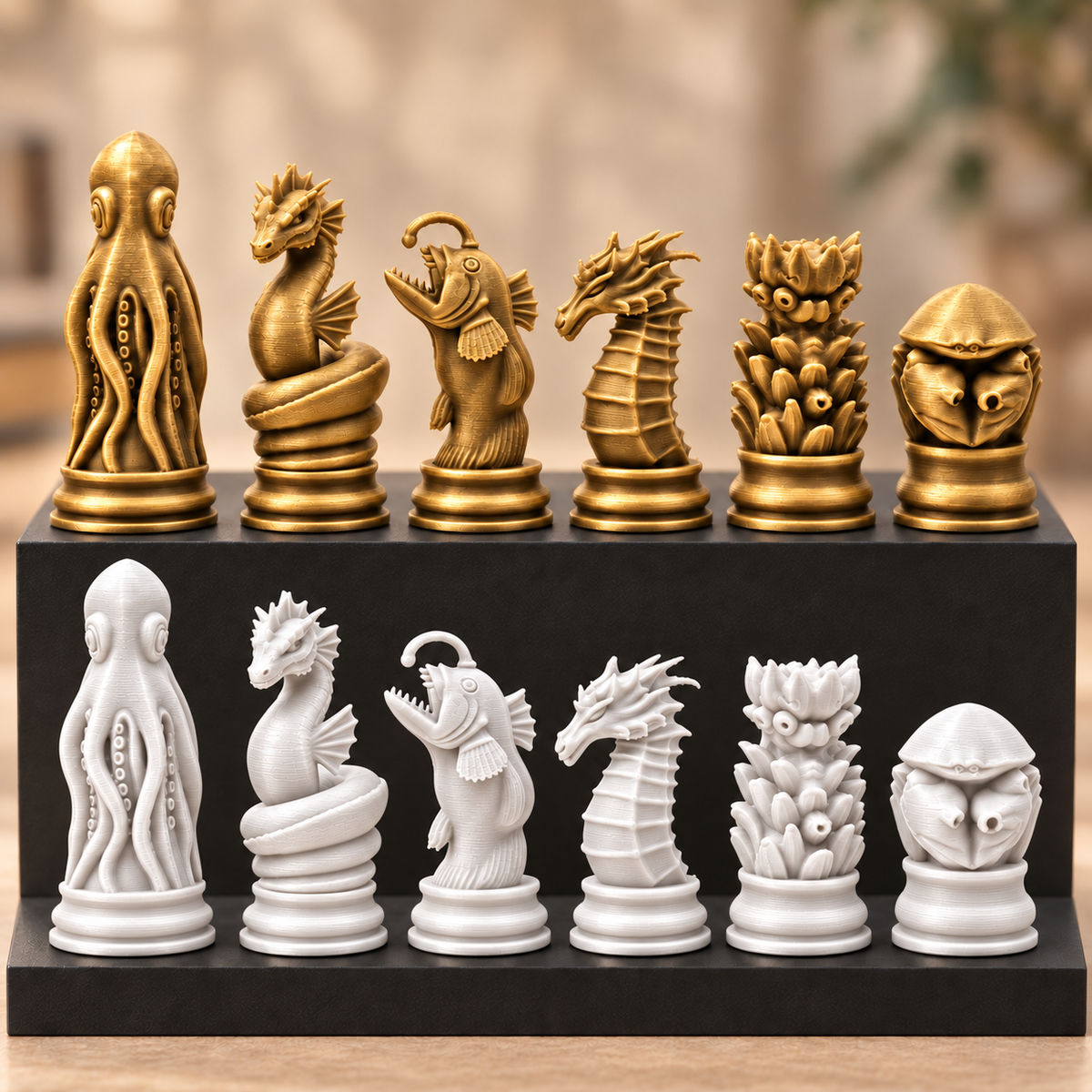 Meereskreaturen-Schachfigurenset – 32 Figuren mit Oktopus und Seepferdchen – Ansicht 6