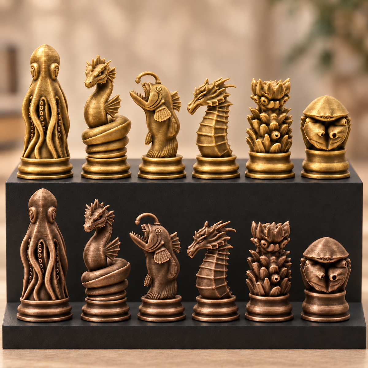 Meereskreaturen-Schachfigurenset – 32 Figuren mit Oktopus und Seepferdchen – Ansicht 7