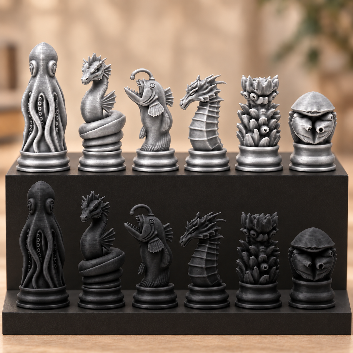 Meereskreaturen-Schachfigurenset – 32 Figuren mit Oktopus und Seepferdchen – Ansicht 8