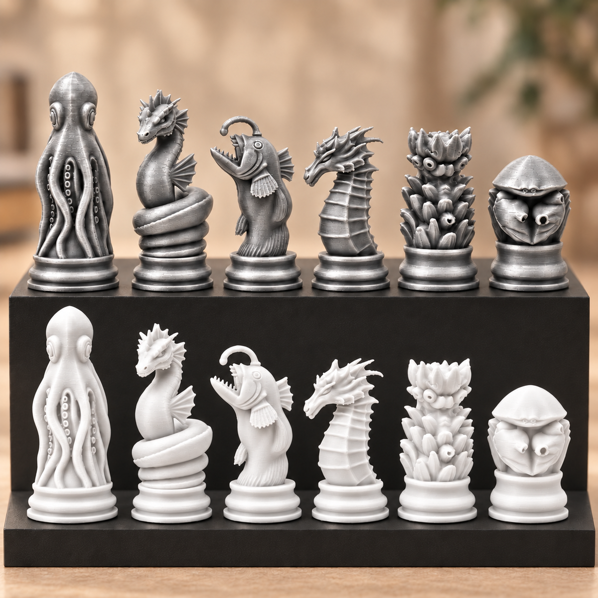 Meereskreaturen-Schachfigurenset – 32 Figuren mit Oktopus und Seepferdchen – Ansicht 9
