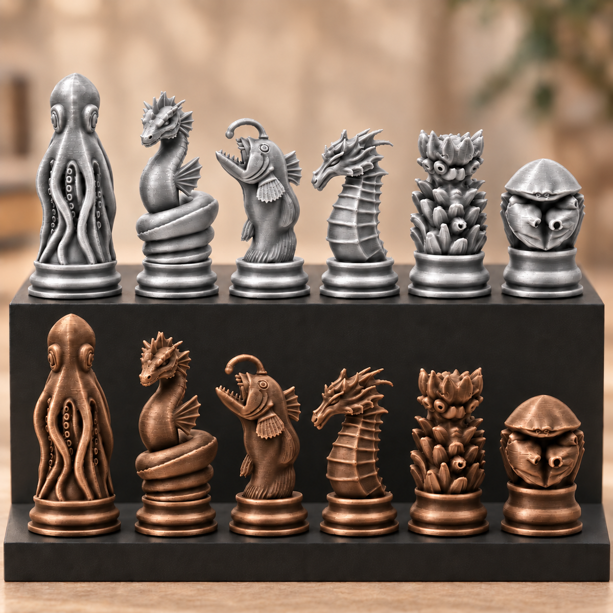 Meereskreaturen-Schachfigurenset – 32 Figuren mit Oktopus und Seepferdchen – Ansicht 10