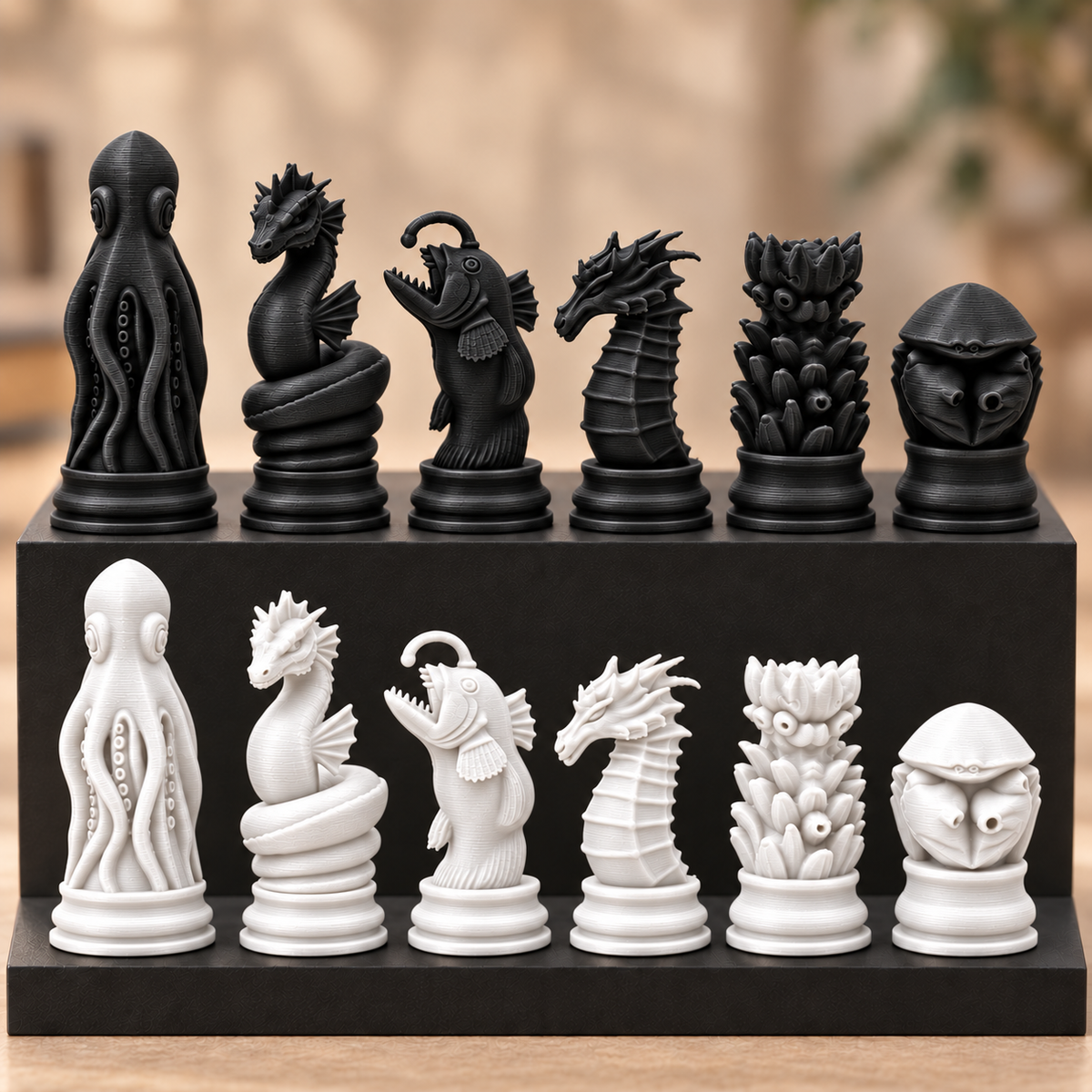 Meereskreaturen-Schachfigurenset – 32 Figuren mit Oktopus und Seepferdchen – Ansicht 11