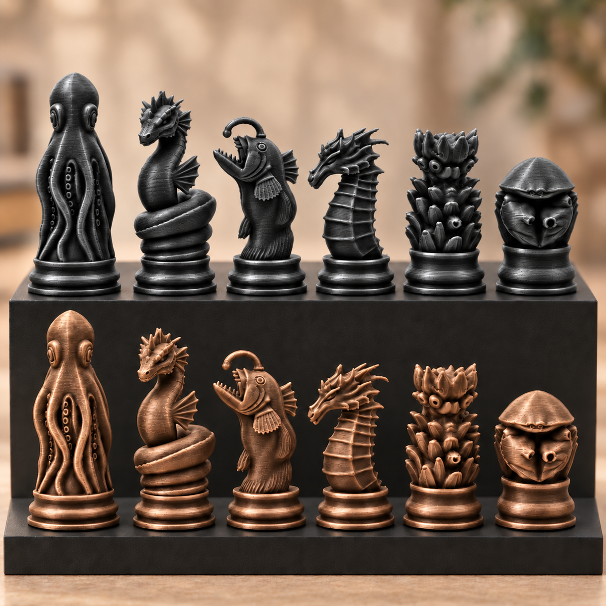 Meereskreaturen-Schachfigurenset – 32 Figuren mit Oktopus und Seepferdchen – Ansicht 12