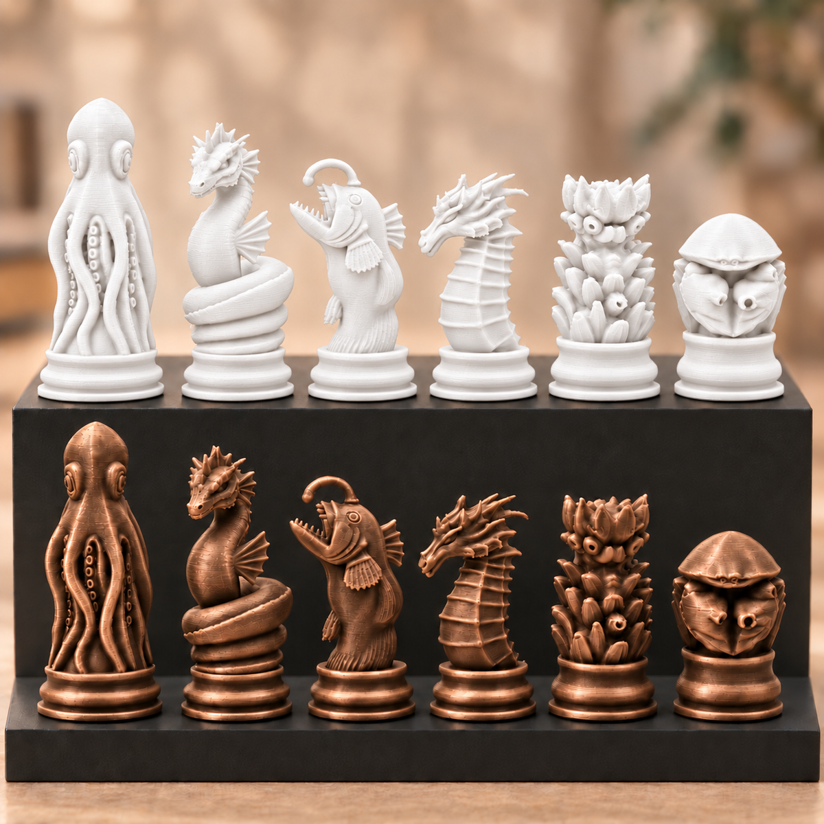 Meereskreaturen-Schachfigurenset – 32 Figuren mit Oktopus und Seepferdchen – Ansicht 13