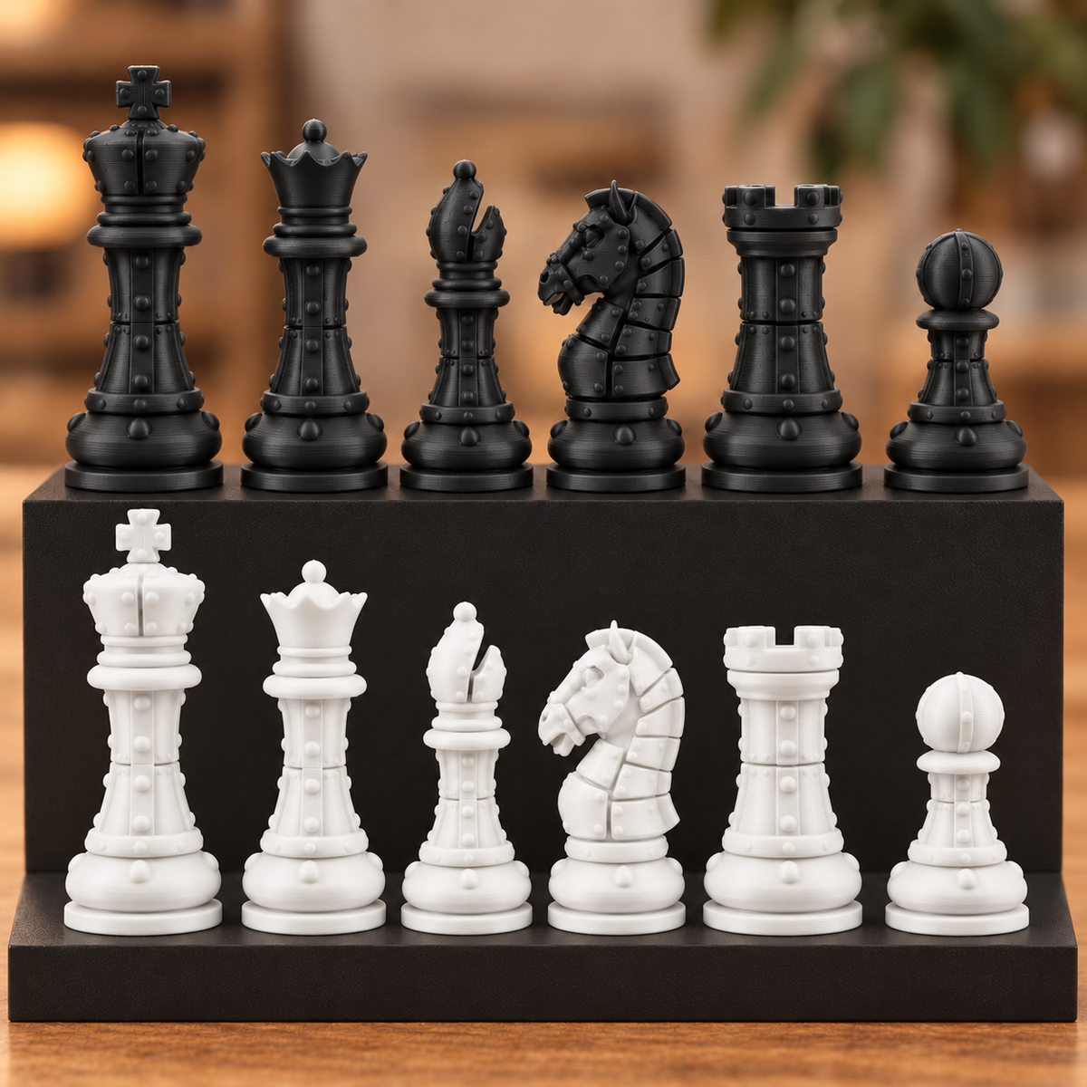 Staunton-Schachfigurenset mit Nieten – 32 Figuren im mechanischen Stil – Ansicht 11