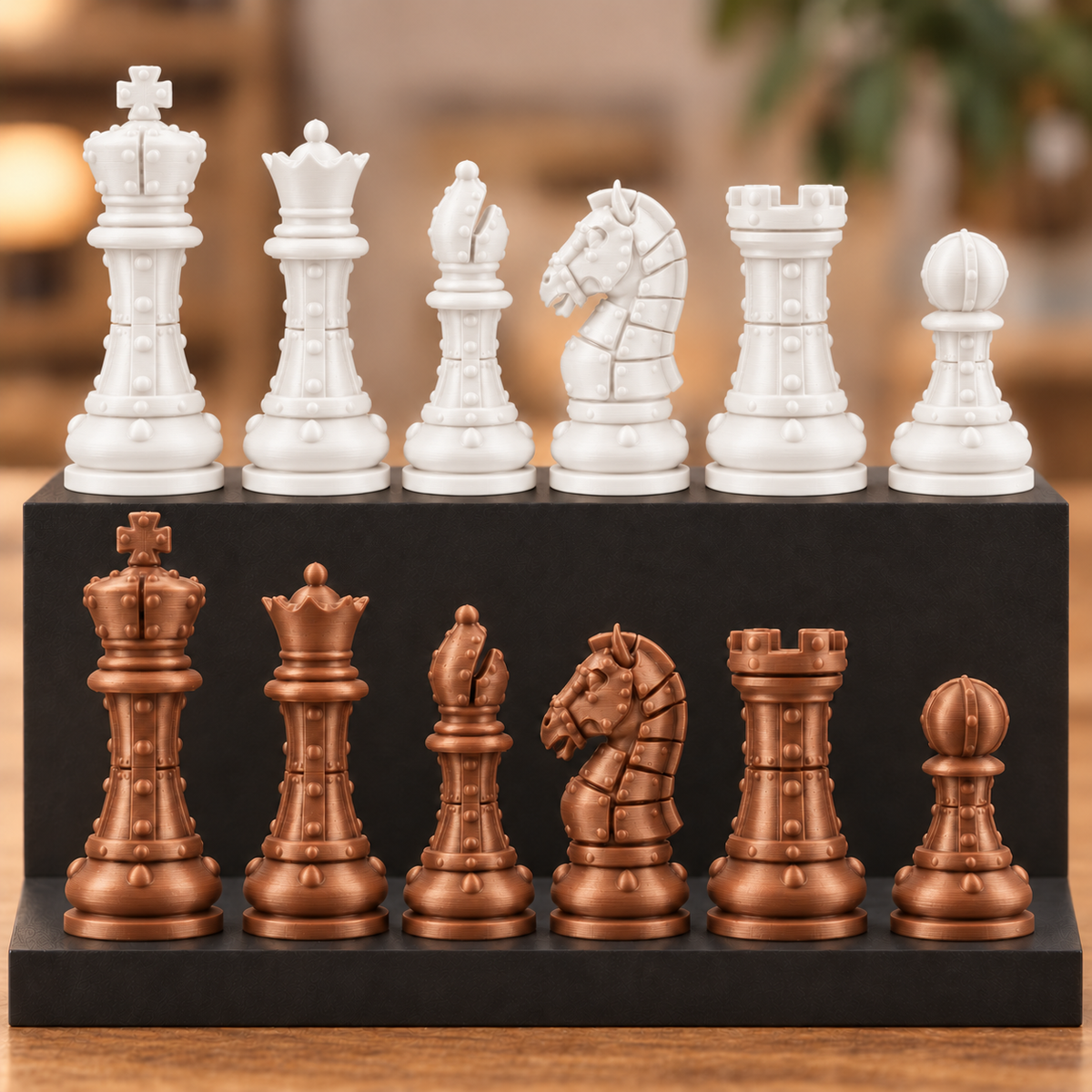 Staunton-Schachfigurenset mit Nieten – 32 Figuren im mechanischen Stil – Ansicht 13