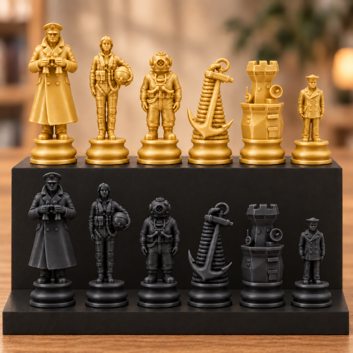 Marine-Schachfigurenset – 32 Figuren mit Kapitän, Taucher und Anker – Ansicht 5