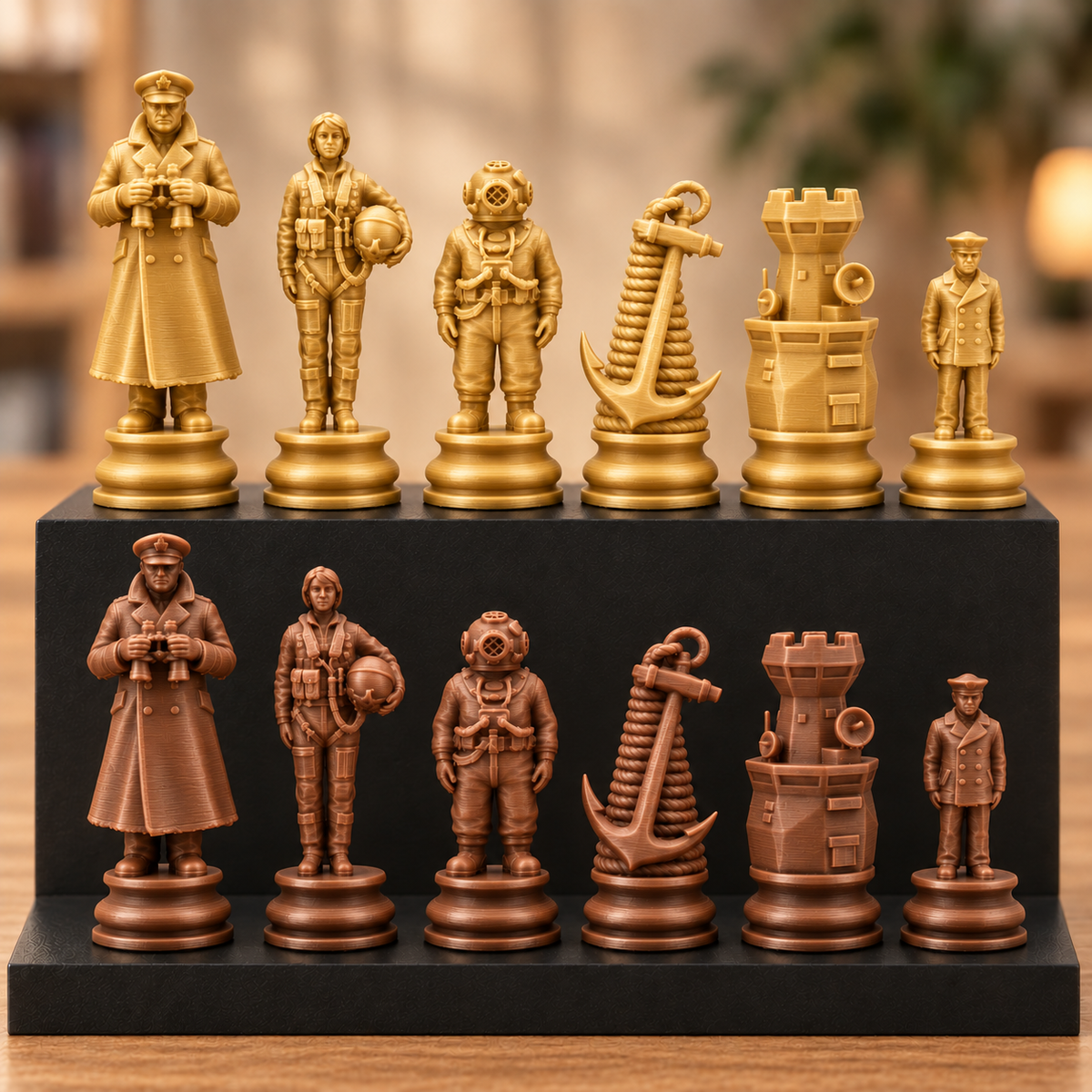 Marine-Schachfigurenset – 32 Figuren mit Kapitän, Taucher und Anker – Ansicht 7