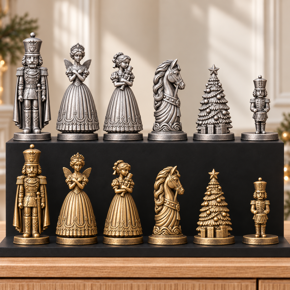Nussknacker mit Umhang – thematisches Schachfigurenset mit 32 Figuren – Ansicht 2