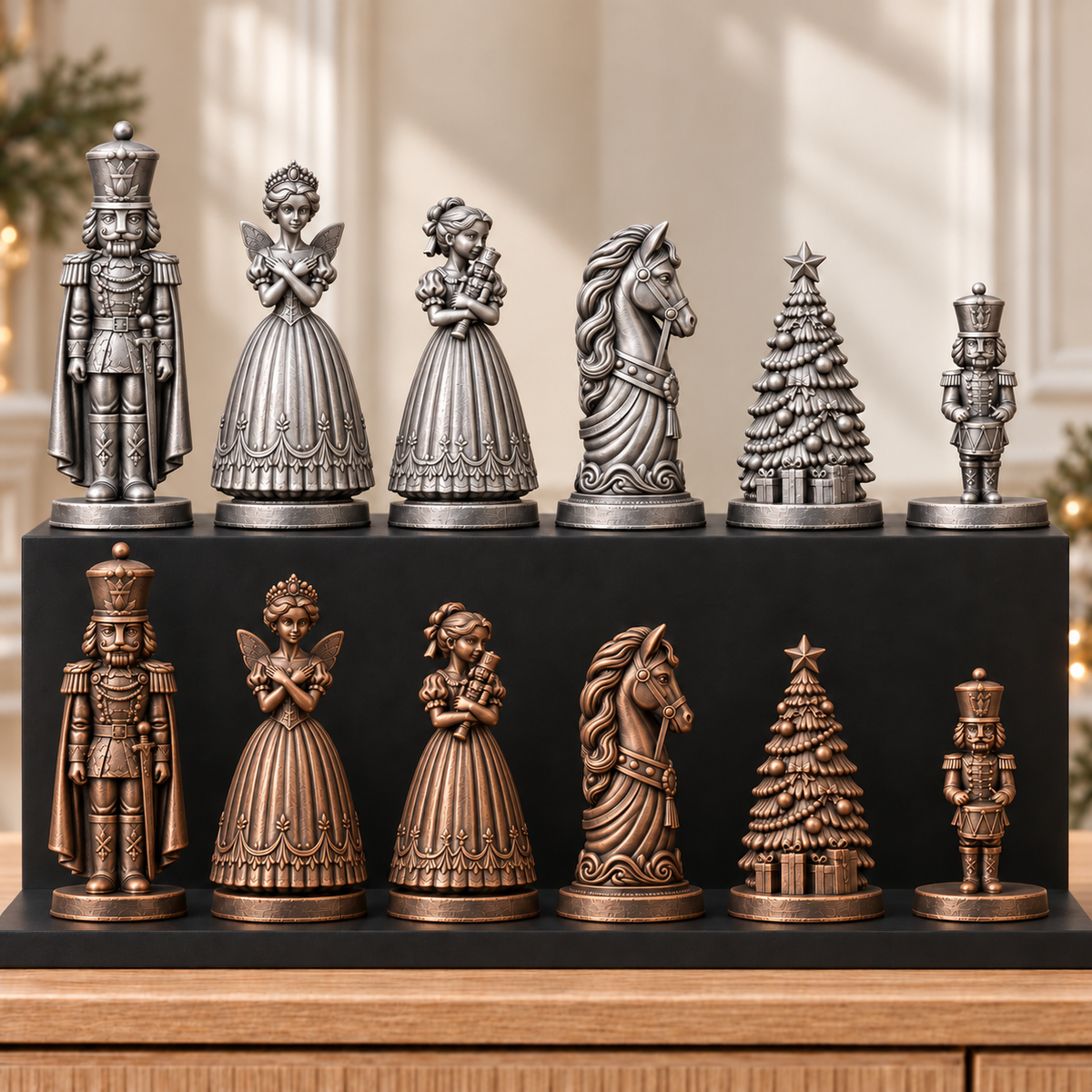 Nussknacker mit Umhang – thematisches Schachfigurenset mit 32 Figuren – Ansicht 3