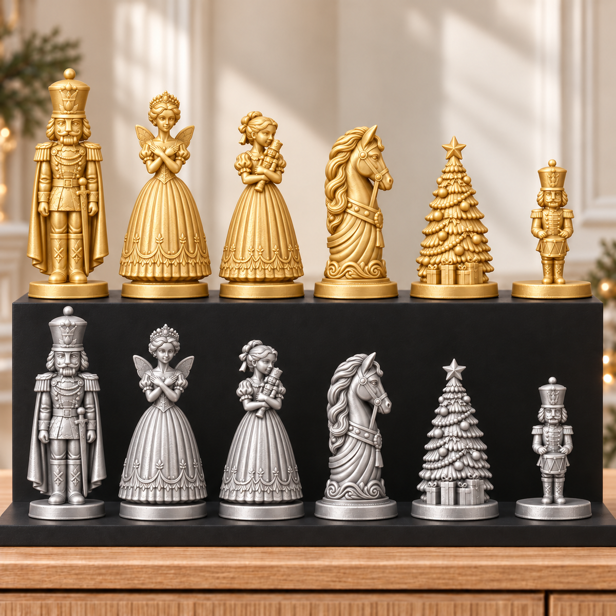 Nussknacker mit Umhang – thematisches Schachfigurenset mit 32 Figuren – Ansicht 4