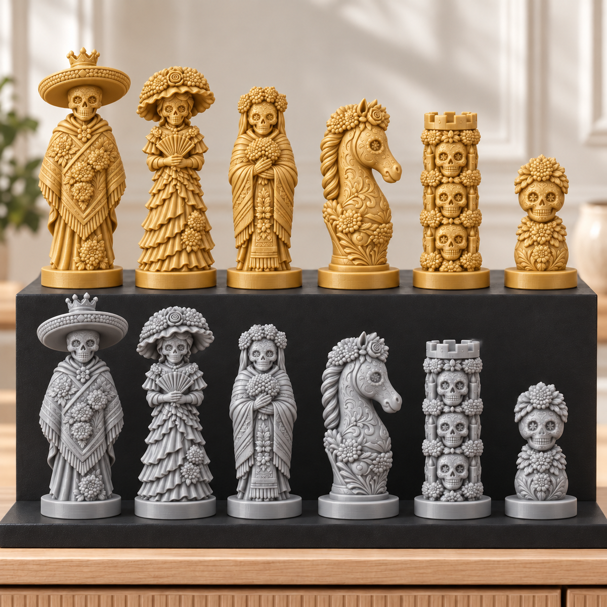 Totenkopf Calavera – thematisches Schachfigurenset mit 32 Figuren – Ansicht 4