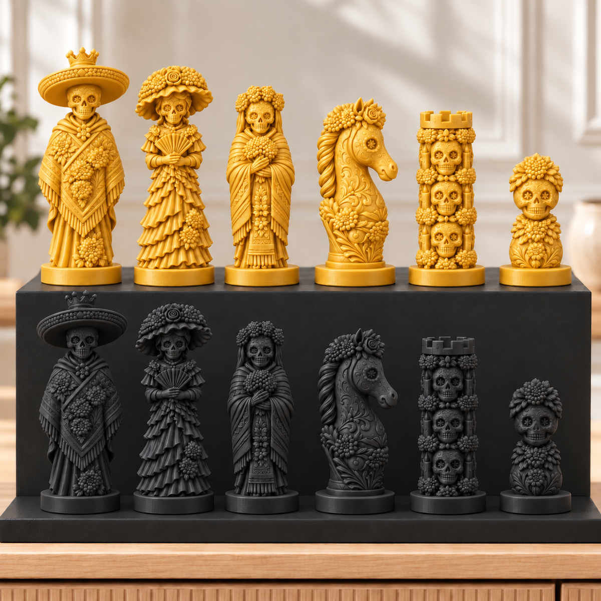 Totenkopf Calavera – thematisches Schachfigurenset mit 32 Figuren – Ansicht 5