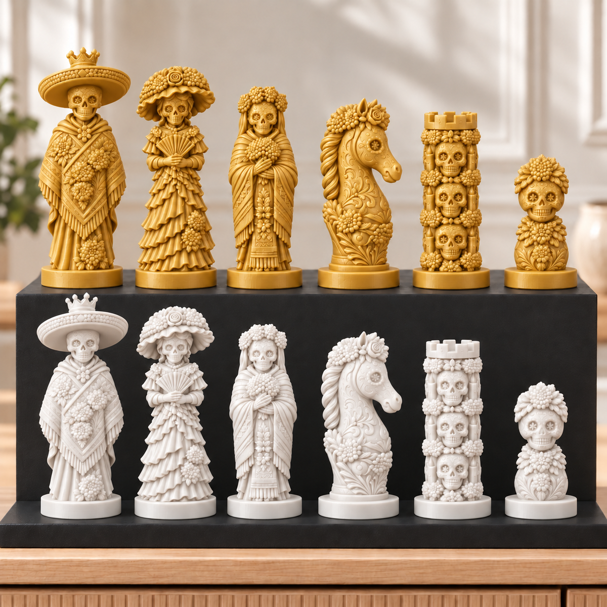 Totenkopf Calavera – thematisches Schachfigurenset mit 32 Figuren – Ansicht 6