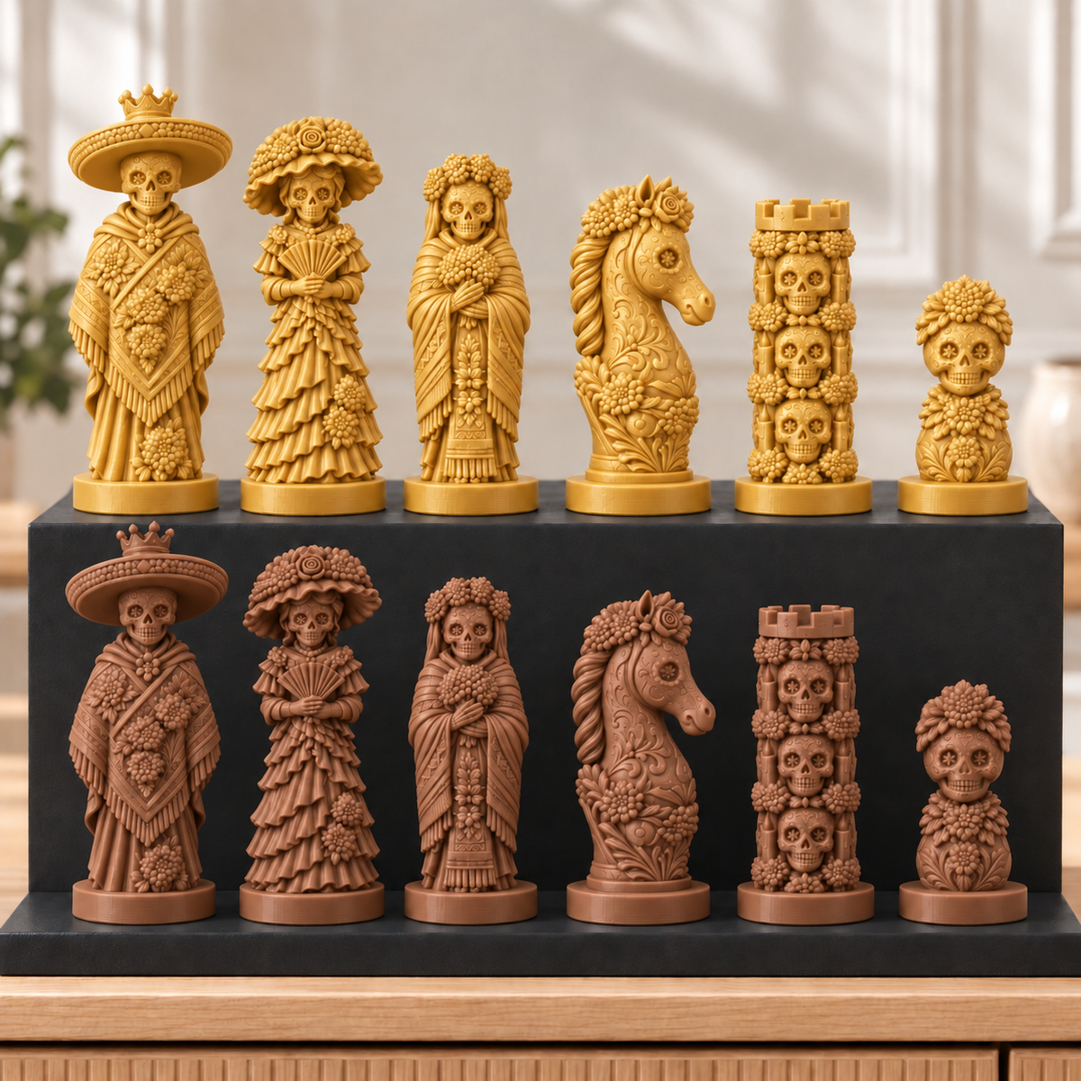 Totenkopf Calavera – thematisches Schachfigurenset mit 32 Figuren – Ansicht 7