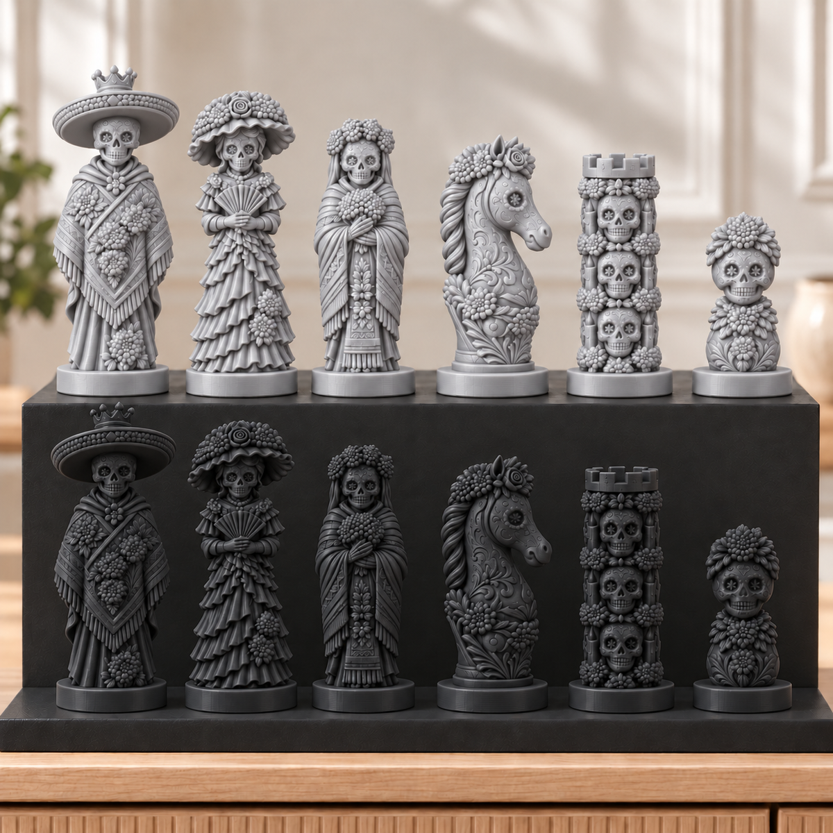 Totenkopf Calavera – thematisches Schachfigurenset mit 32 Figuren – Ansicht 8