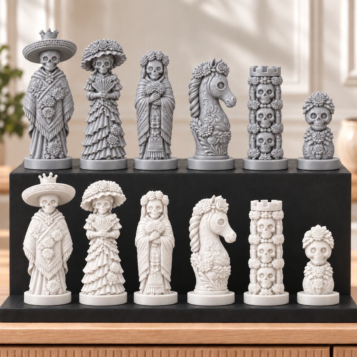 Totenkopf Calavera – thematisches Schachfigurenset mit 32 Figuren – Ansicht 9