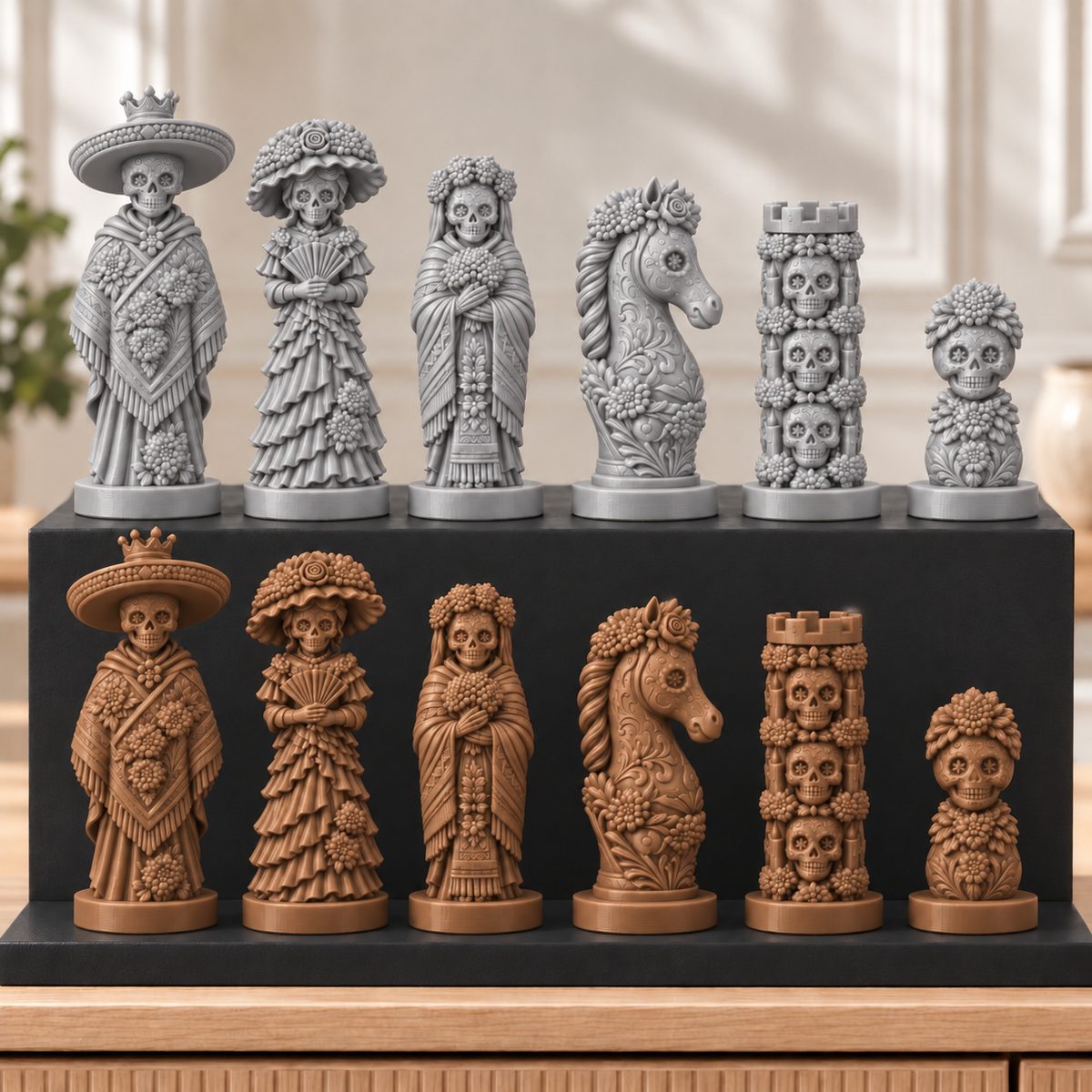 Totenkopf Calavera – thematisches Schachfigurenset mit 32 Figuren – Ansicht 10