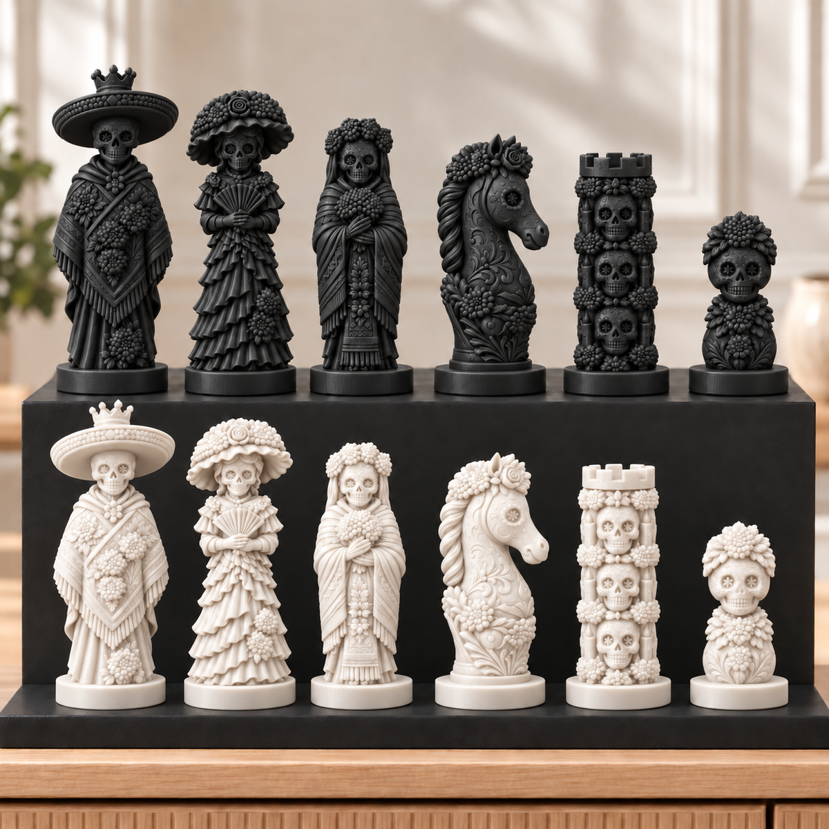 Totenkopf Calavera – thematisches Schachfigurenset mit 32 Figuren – Ansicht 11