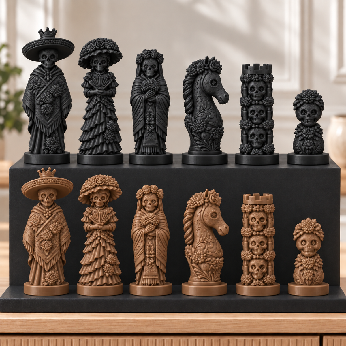 Totenkopf Calavera – thematisches Schachfigurenset mit 32 Figuren – Ansicht 12