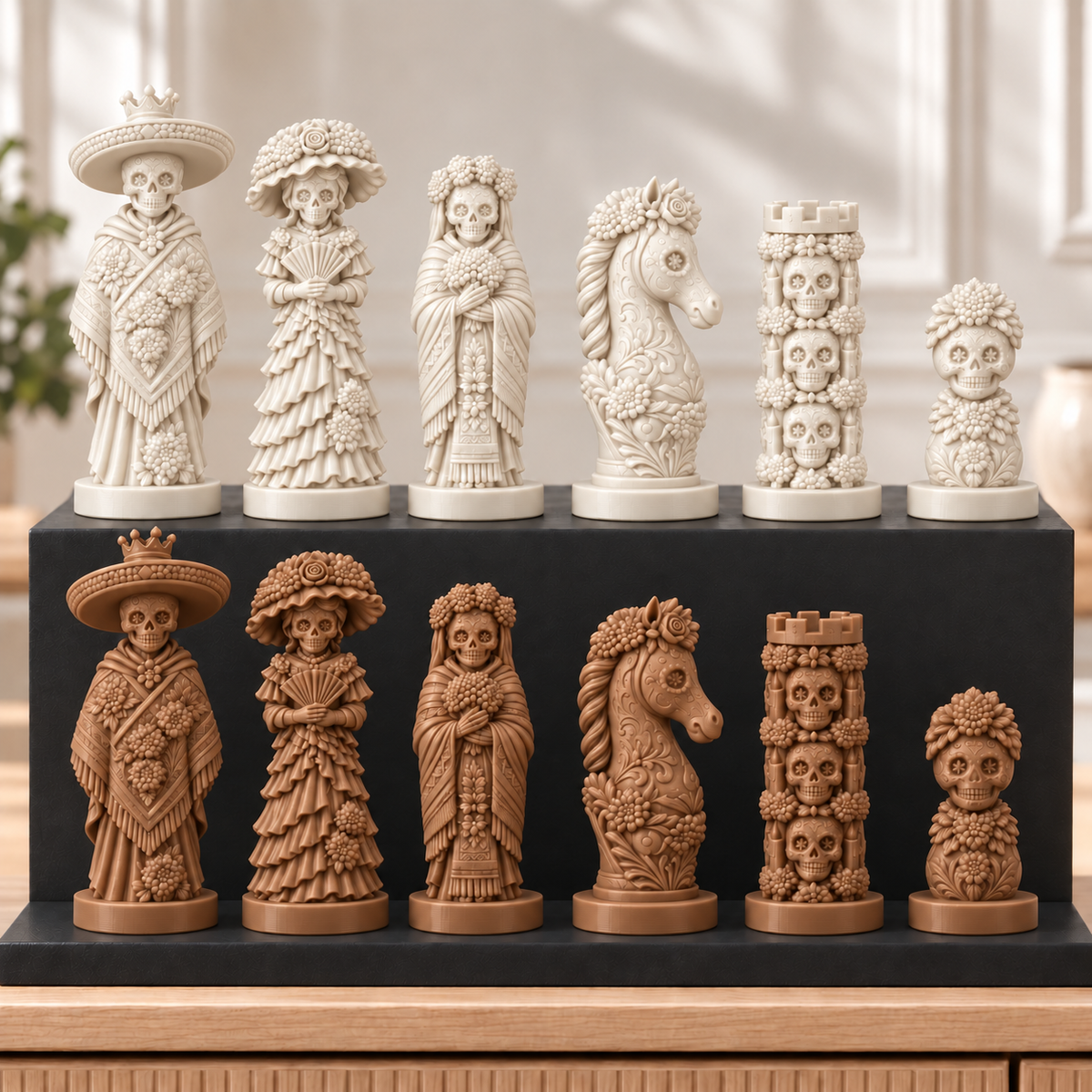 Totenkopf Calavera – thematisches Schachfigurenset mit 32 Figuren – Ansicht 13