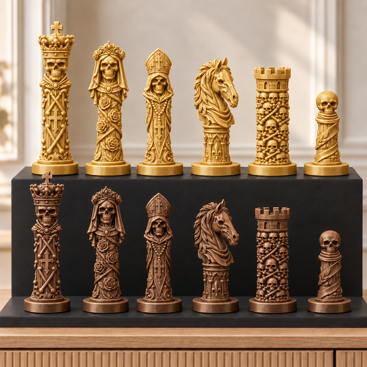 Totenkopf Memento – thematisches Schachfigurenset mit 32 Figuren – Ansicht 7