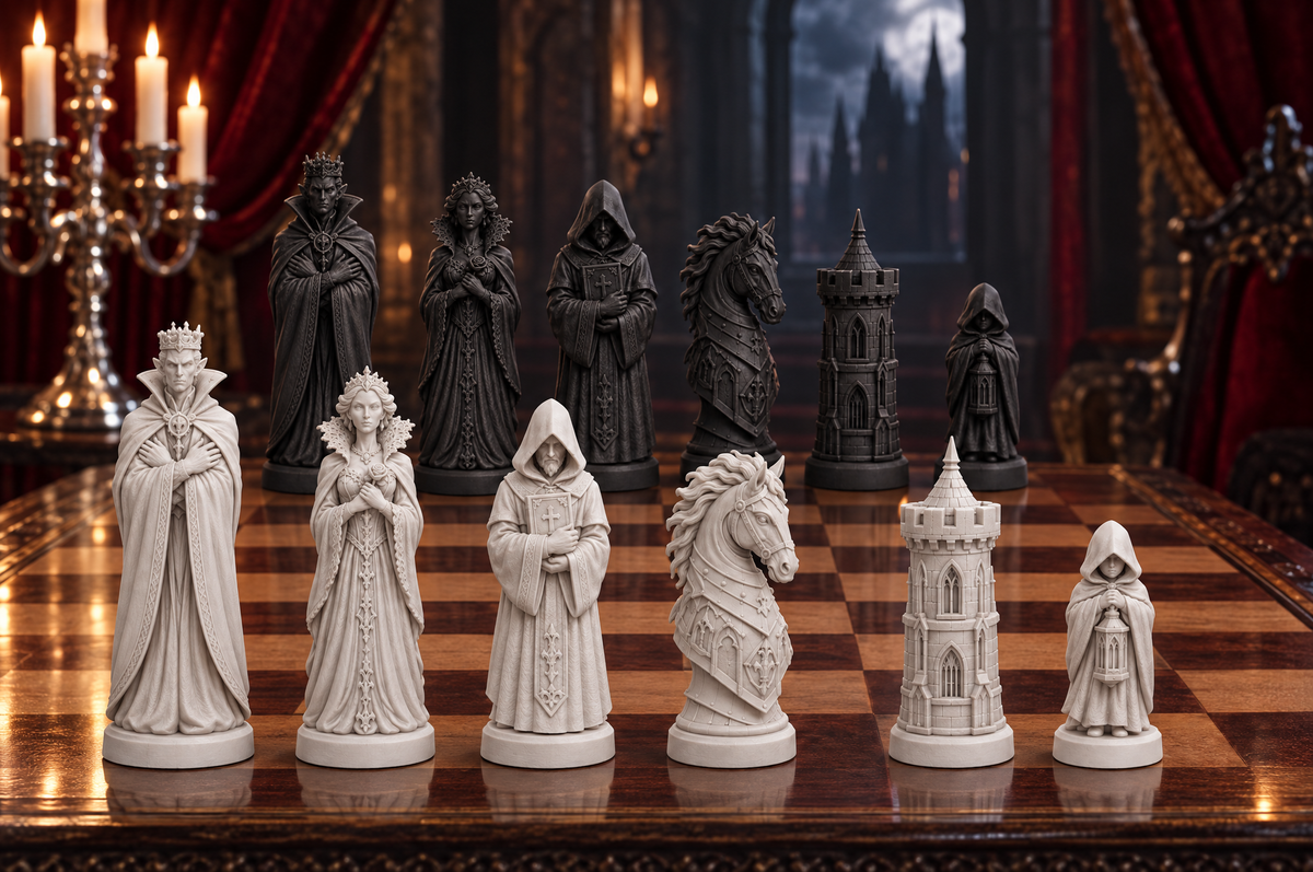 Gothic Vampire – thematisches Schachfigurenset mit 32 Figuren – Ansicht 1