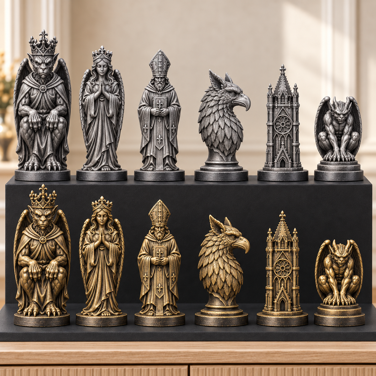 Gothic Kathedrale – thematisches Schachfigurenset mit 32 Figuren – Ansicht 2
