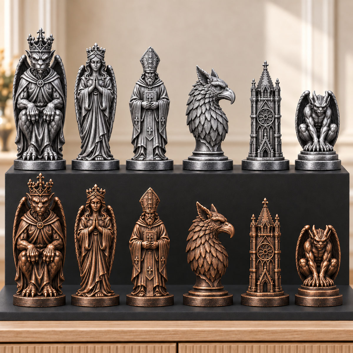 Gothic Kathedrale – thematisches Schachfigurenset mit 32 Figuren – Ansicht 3