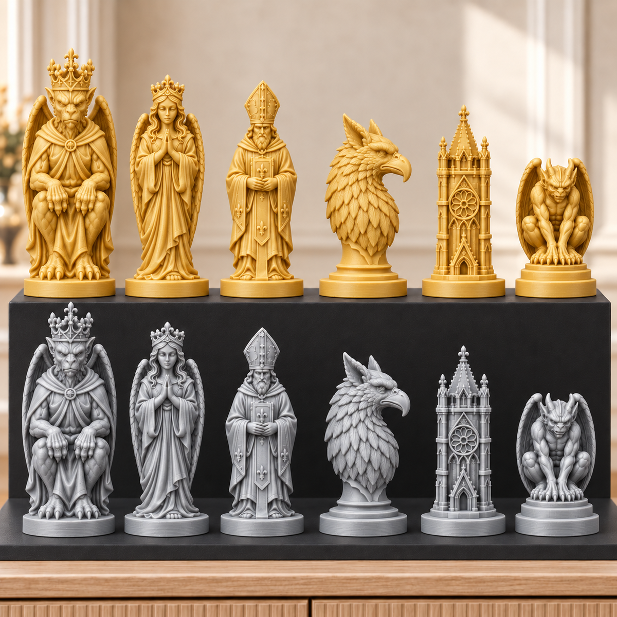 Gothic Kathedrale – thematisches Schachfigurenset mit 32 Figuren – Ansicht 4