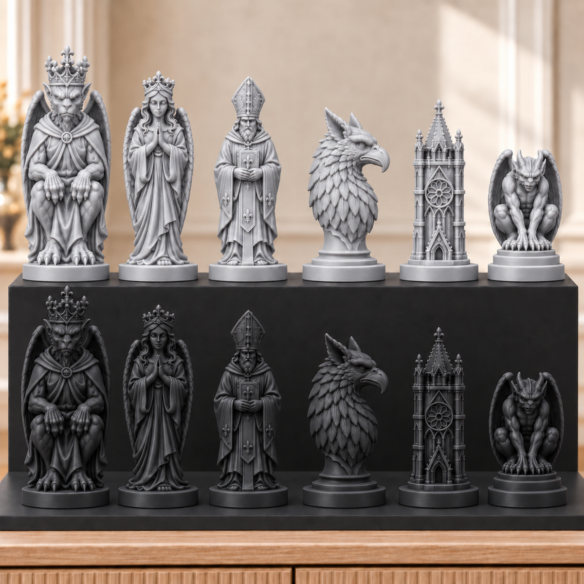 Gothic Kathedrale – thematisches Schachfigurenset mit 32 Figuren – Ansicht 8