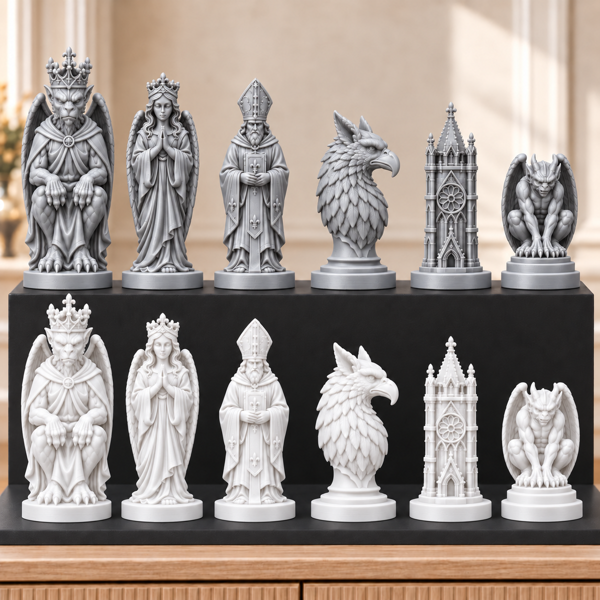 Gothic Kathedrale – thematisches Schachfigurenset mit 32 Figuren – Ansicht 9