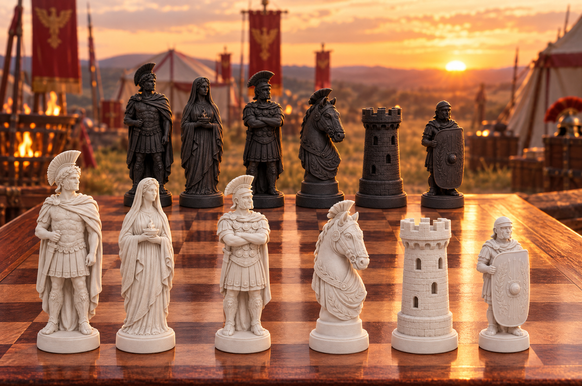 Römische Legion – thematisches Schachfigurenset mit 32 Figuren – Ansicht 1