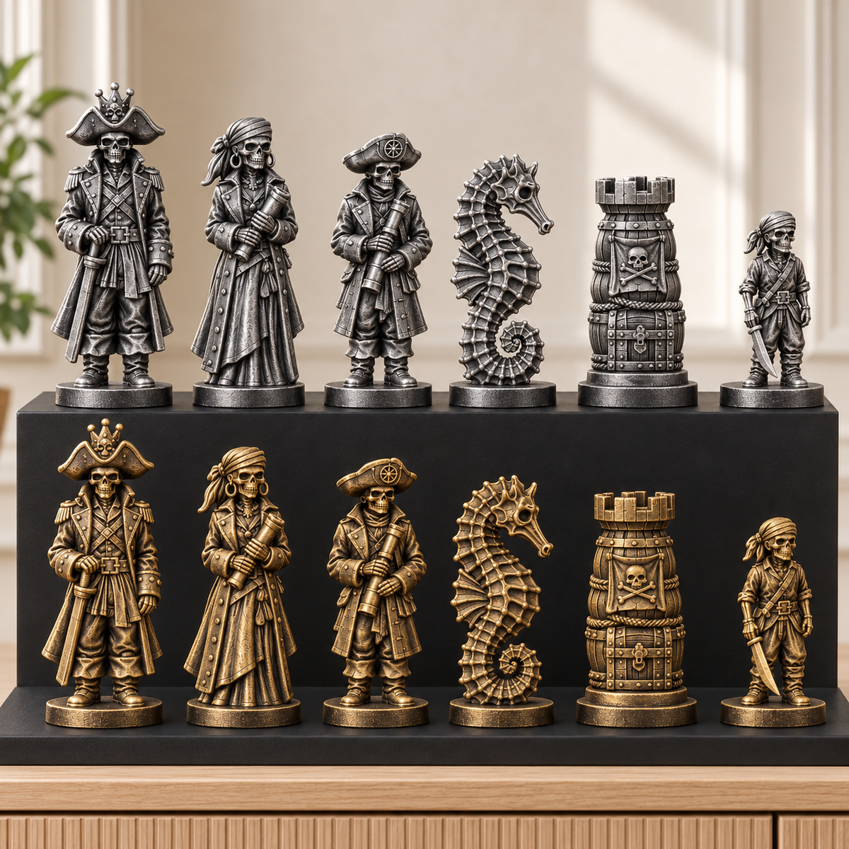 Skelettpiraten – thematisches Schachfigurenset mit 32 Figuren – Ansicht 2