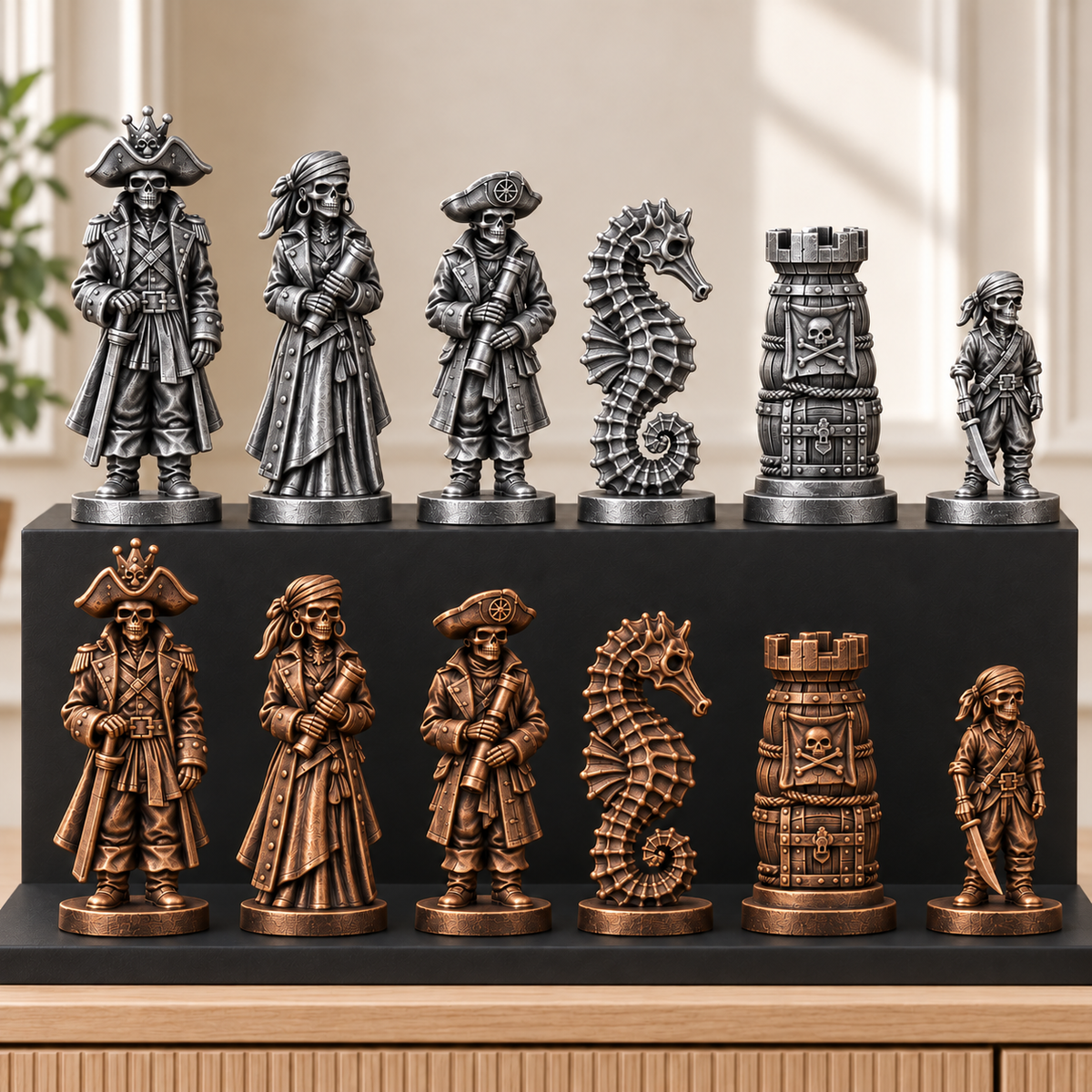 Skelettpiraten – thematisches Schachfigurenset mit 32 Figuren – Ansicht 3