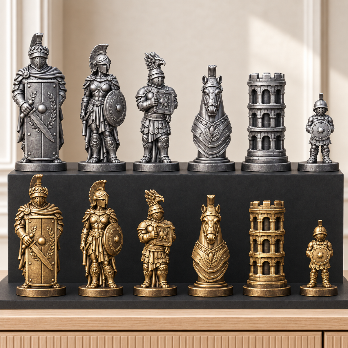 Römische Gladiatoren – thematisches Schachfigurenset mit 32 Figuren – Ansicht 2